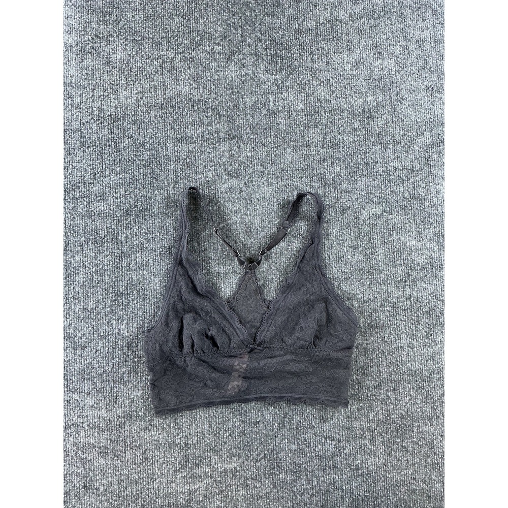 Victorias Secret Gray Floral Lace Racerback Bralette Small Triangle Unlined Cup